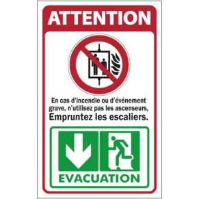 Panneau Picto + Texte Ne Pas Utiliser les Ascenseurs + Flèche Évacuation