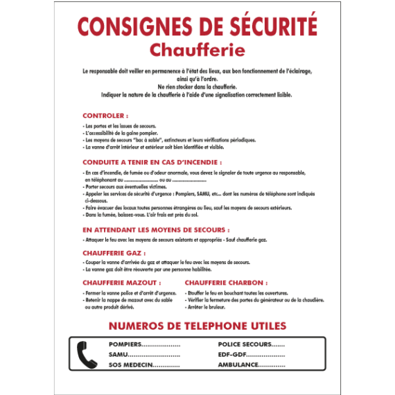 Consignes de Sécurité Chaufferie