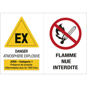 Panneau Danger ATEX Catégorie 1 - Flamme Nue Interdite