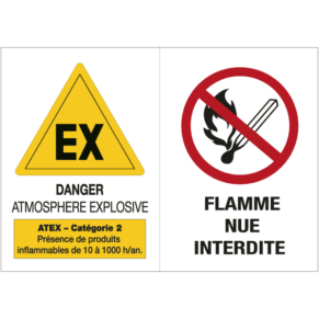 Panneau Danger ATEX Catégorie 2 - Flamme Nue Interdite