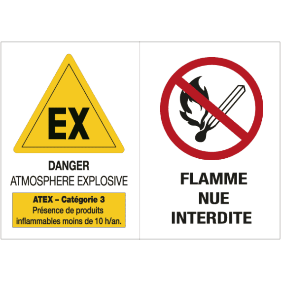 Panneau Danger ATEX Catégorie 3 - Flamme Nue Interdite