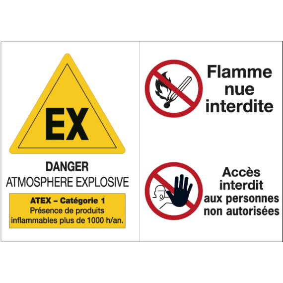 Panneau Danger ATEX Catégorie 1 - Accès et Flamme Nue Interdite