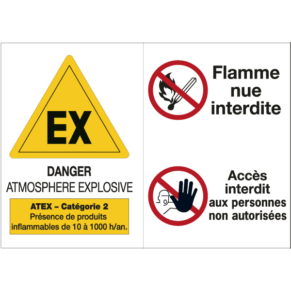 Panneau Danger ATEX Catégorie 2 - Accès et Flamme Nue Interdite