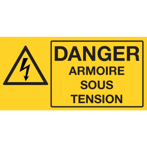 Panneau Picto + Texte - Danger - Armoire Sous Tension - Fond Jaune