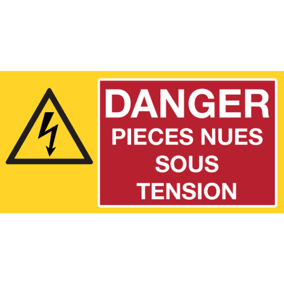 Panneau Picto + Texte - Danger - Pièces Nues Sous Tension