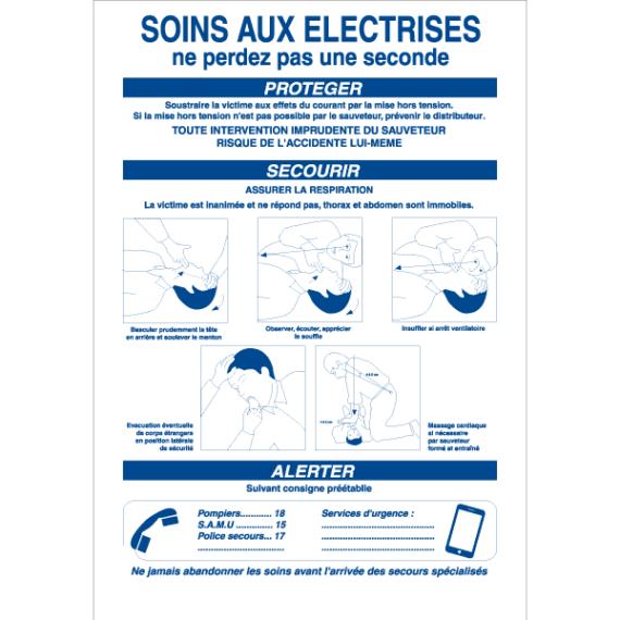 Panneau Consignes de Sécurité - Soins aux Électrisés