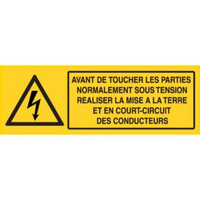 Panneau Avant de Toucher les Parties Sous Tension - Réaliser la Mise à la Terre et Court-Circuit - Flèche Danger Électrique