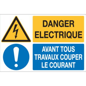 Panneau + Pictos Danger Électrique - Avant Tous Travaux Couper le Courant