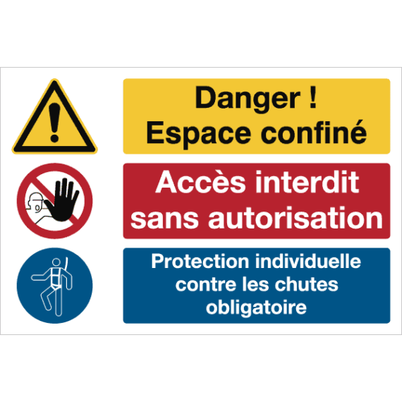 Panneau + Picto Danger Espace Confiné - Accès Interdit - Protection Individuelle