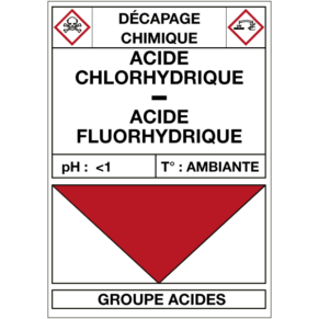 Étiquette Cuve Décapage Acide Chlorhydrique / Fluorhydrique