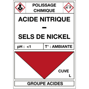 Étiquette Cuve Polissage Chimique Acide Nitrique / Sels de Nickel