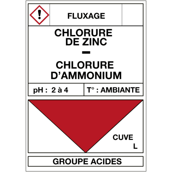 Étiquette Cuve Fluxage Chlorure de Zinc / Chlorure d'Ammonium