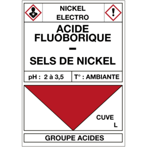 Étiquette Cuve Nickel Électro Acide Fluoborique / Sels de Nickel
