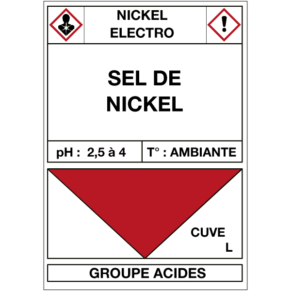 Étiquette Cuve Nickel Électro Sel de Nickel