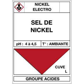 Étiquette Cuve Nickel Électro Sel de Nickel