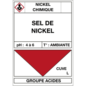 Étiquette Cuve Nickel Chimique Sel de Nickel