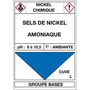 Étiquette Cuve Nickel Chimique Sel de Nickel / Ammoniaque