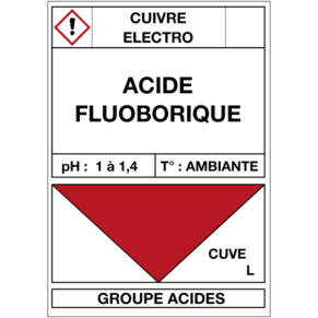 Étiquette Cuve Cuivre Électro Acide Fluoborique