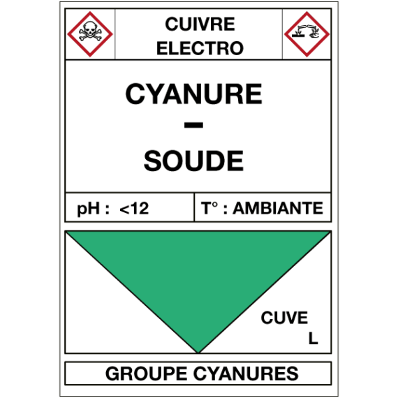 Étiquette Cuve Cuivre Électro Cyanure / Soude