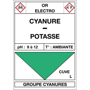 Étiquette Cuve Or Électro Cyanure / Potasse