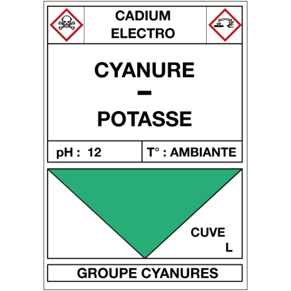 Étiquette Cuve Cadium Électro Cyanure / Potasse