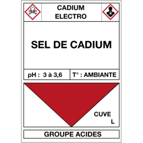 Étiquette Cuve Cadium Électro Sel de Cadium
