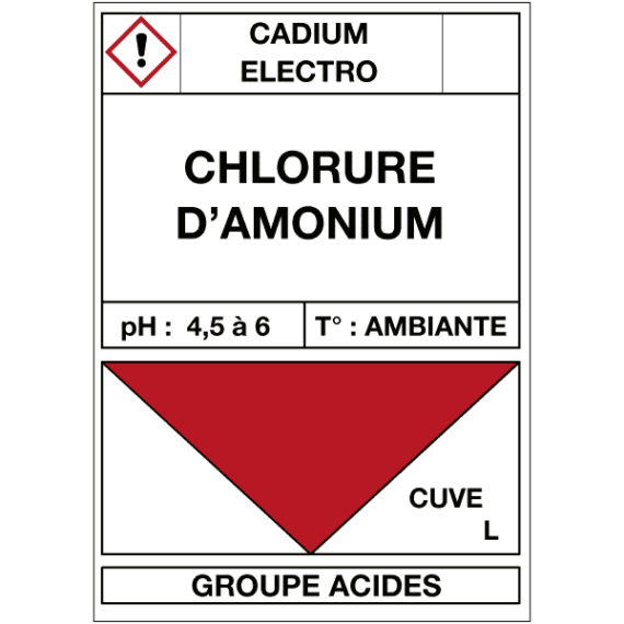 Étiquette Cuve Cadium Électro Chlorure d'Ammonium