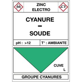 Étiquette Cuve Zinc Électro Cyanure / Soude