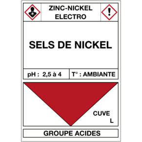 Étiquette Cuve Zinc-Nickel Électro Sels de Nickel