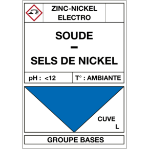 Étiquette Cuve Zinc-Nickel Électro Soude / Sels de Nickel