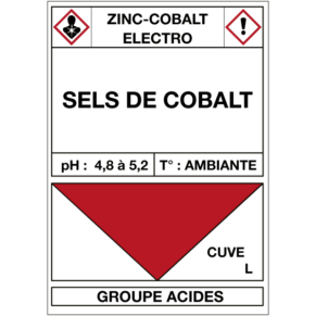 Étiquette Cuve Zinc-Cobalt Électro Sels de Cobalt