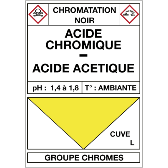 Étiquette Cuve Chromatation Noir Acide Chromique / Acide Acétique