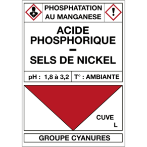 Étiquette Cuve Phosphatation au Manganese Acide Phosphorique / Sels de Nickel