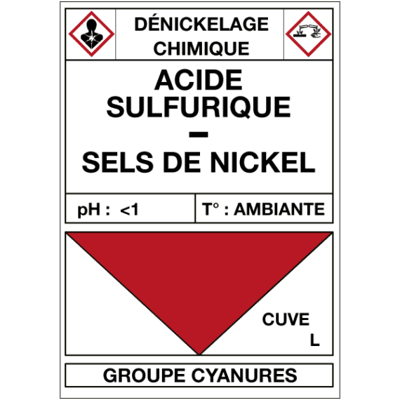 Étiquette Cuve Dénickelage Chimique Acide Sulfurique / Sels de Nickel