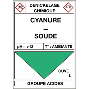 Étiquette Cuve Dénickelage Chimique Cyanure / Soude