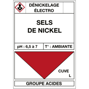Étiquette Cuve Dénickelage Électro Sels de Nickel