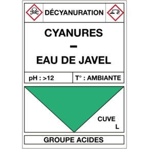 Étiquette Cuve Décyanuration Cyanures / Eau de Javel