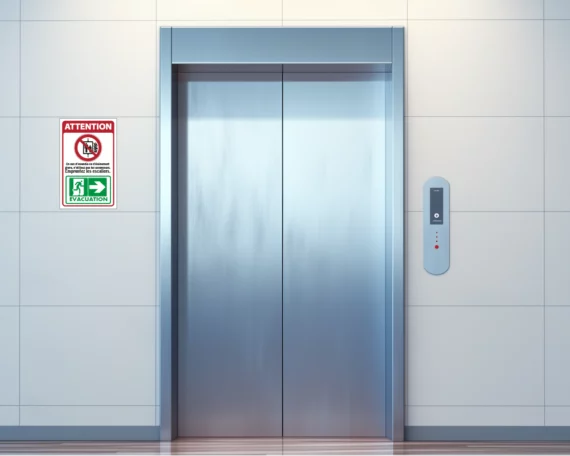 Panneau Picto + Texte Ne Pas Utiliser les Ascenseurs + Flèche Évacuation SI-0172