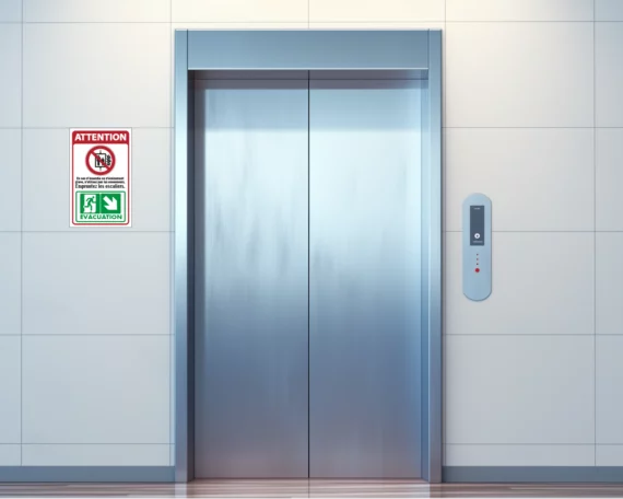 Panneau Picto + Texte Ne Pas Utiliser les Ascenseurs + Flèche Évacuation SI-0174