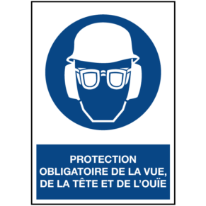 Signalétique Protection Obligatoire de la Tête, de la Vue et de l'Ouïe ISO 7010