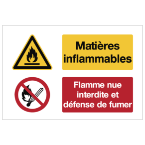 Consignes de Sécurité Matières Inflammables - Flamme Nue Interdite et Défense de Fumer ISO 7010
