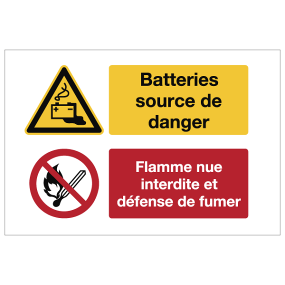 Consignes de Sécurité Batteries Source de Danger - Flamme Nue Interdite et Défense de Fumer ISO 7010