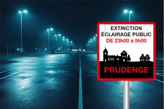 Panneau Extinction Éclairage Public de 23h00 à 5h00 - Prudence ROUT-0416
